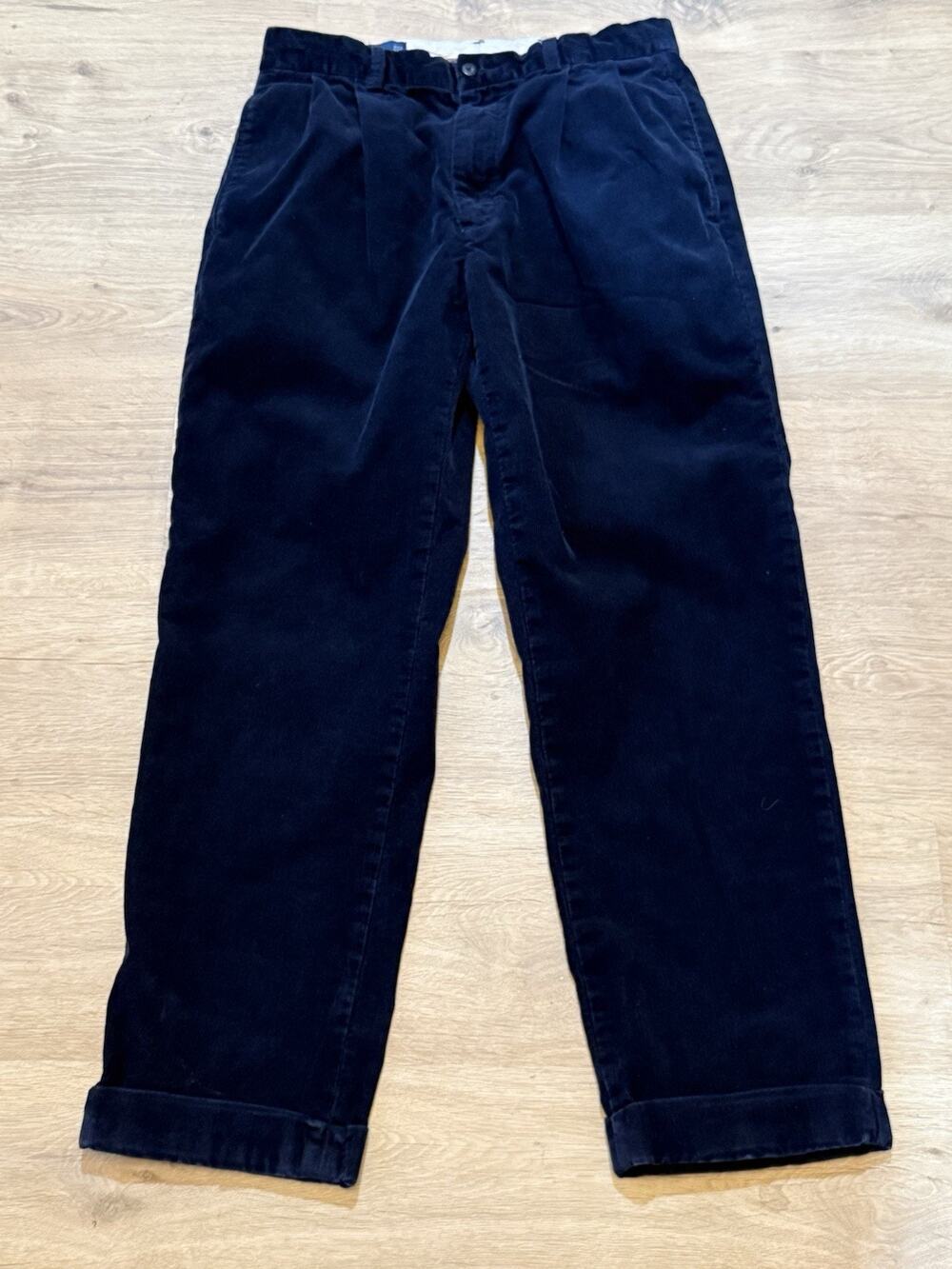 Vintage Polo Ralph Lauren Hammond Pants 32x30 Navy Pleated Cuffed Chino USA